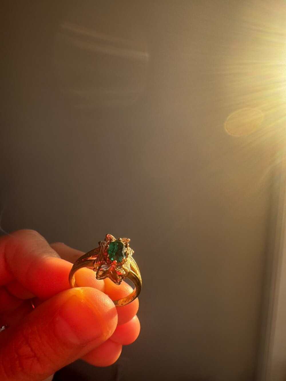 Rare Vintage 18K HGE Emerald Gold Ring 6.5